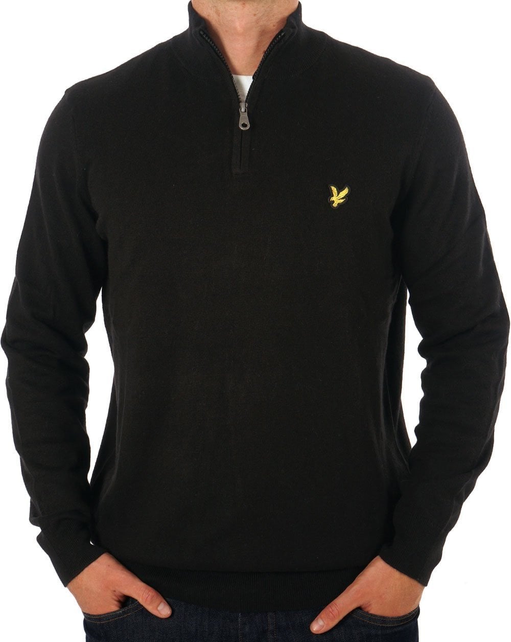 Lyle & Scott Baumwoll-Merino-Pullover mit 1/4-Reißverschluss, Jet Black