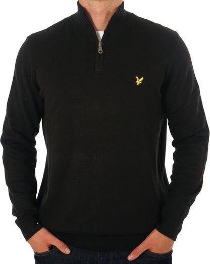 Lyle & Scott Baumwoll-Merino-Pullover mit 1/4-Reißverschluss, Jet Black