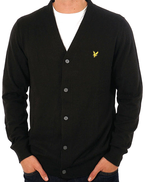Lyle & Scott Cotton Merino V Neck Cardigan Black