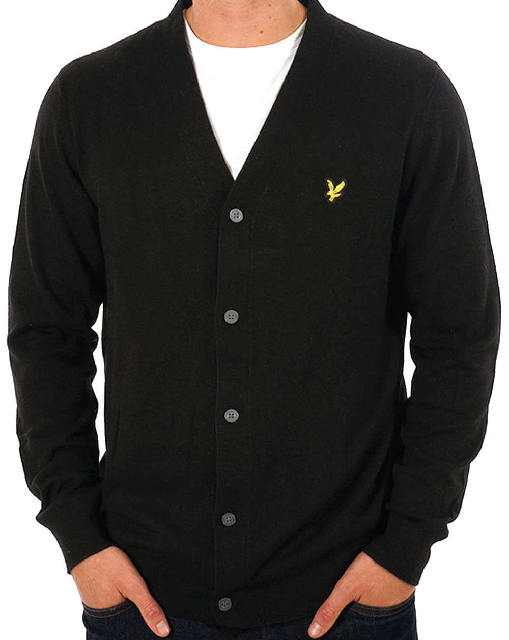 Lyle &amp; Scott Cardigan aus Baumwollmerinowolle mit V-Ausschnitt in Schwarz