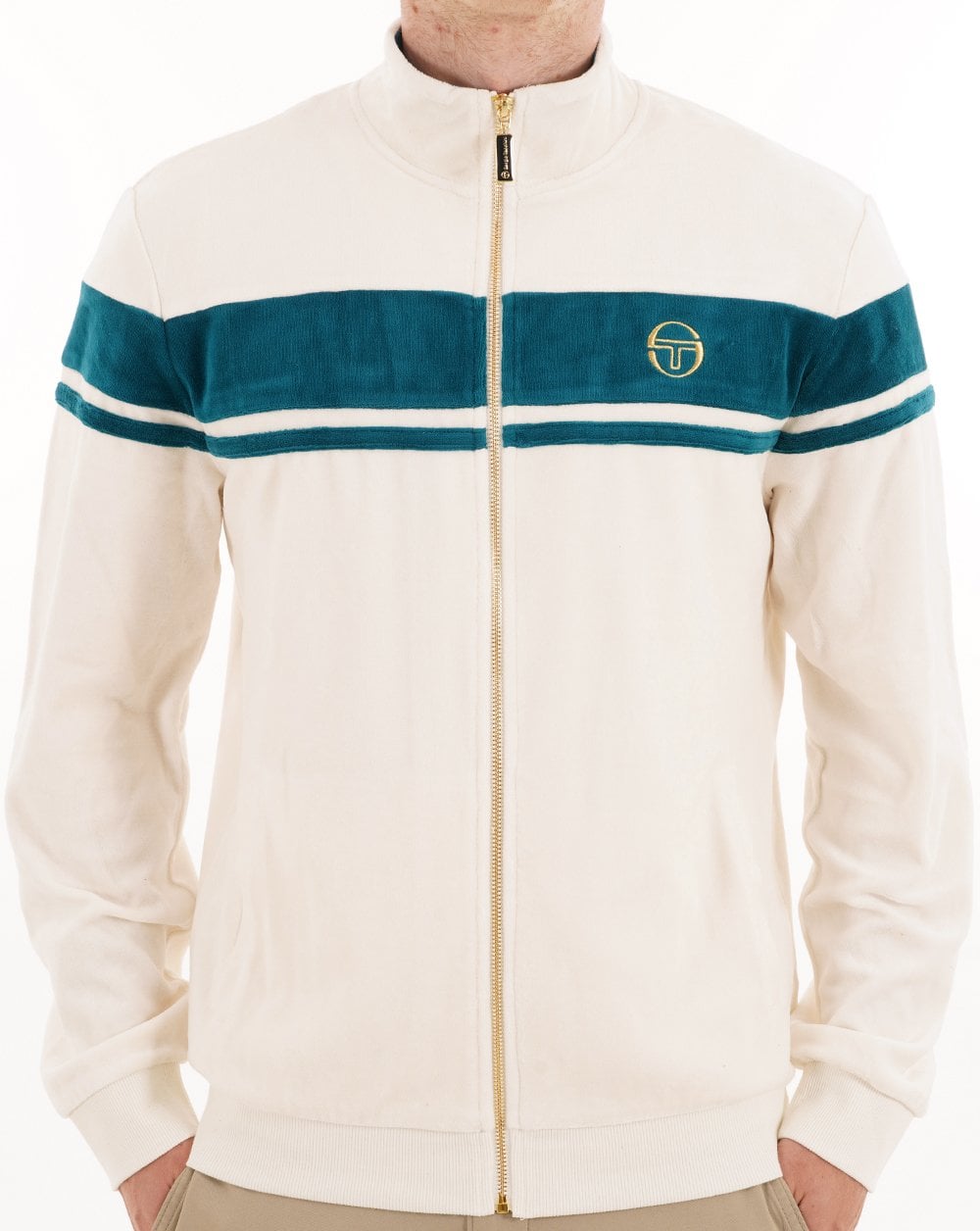 Sergio Tacchini Masters Velours-Trainingsjacke Gardenia/Türkis