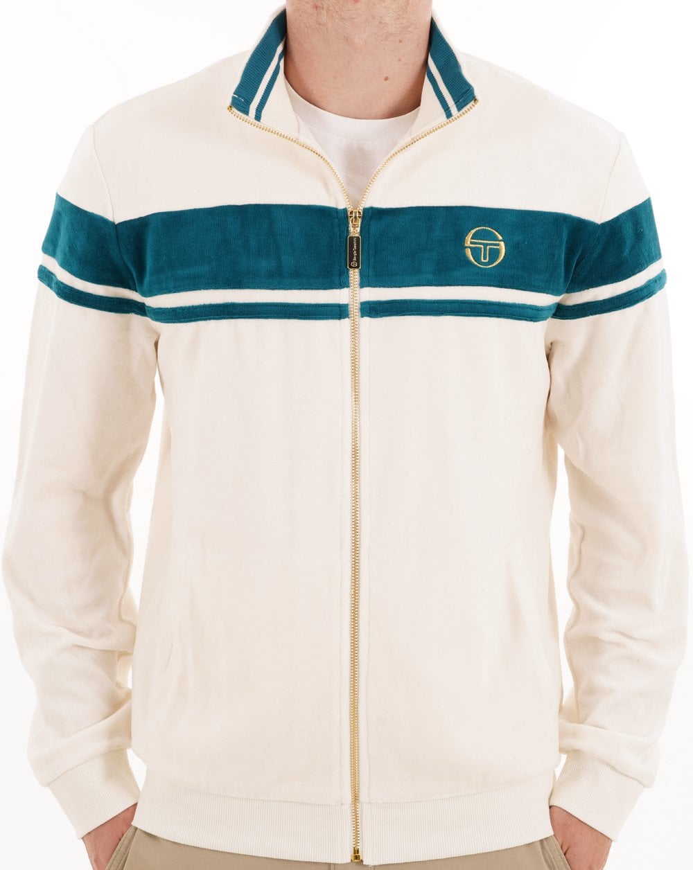 Sergio Tacchini Masters Velours-Trainingsjacke Gardenia/Türkis