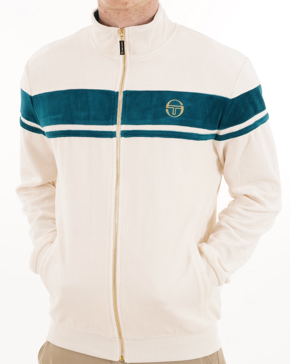Sergio Tacchini Masters Velours-Trainingsjacke Gardenia/Türkis