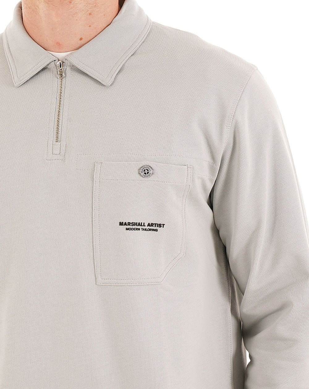 Marshall Artist Stratton LS Zip Polo Ghost Grey