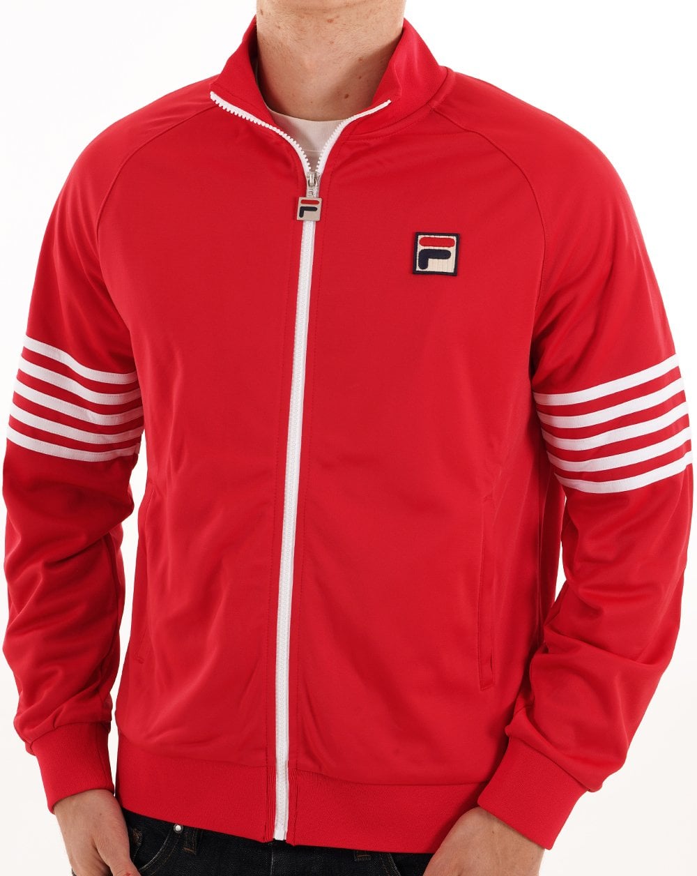 Fila Vintage 5-Streifen-Trainingsjacke Rot/Weiß