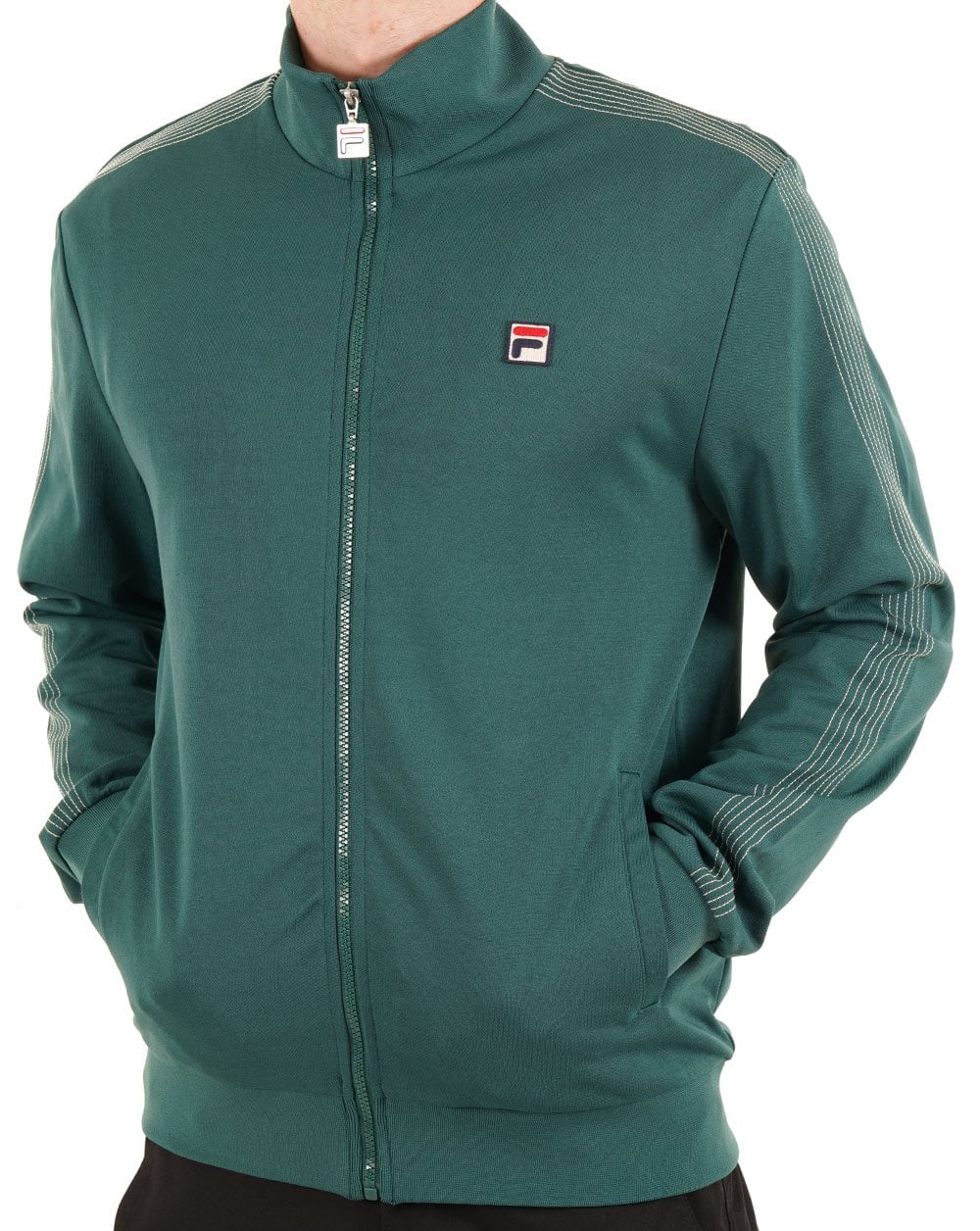 Fila Vintage Trainingsjacke mit Ziernähten, Dunkelgrün