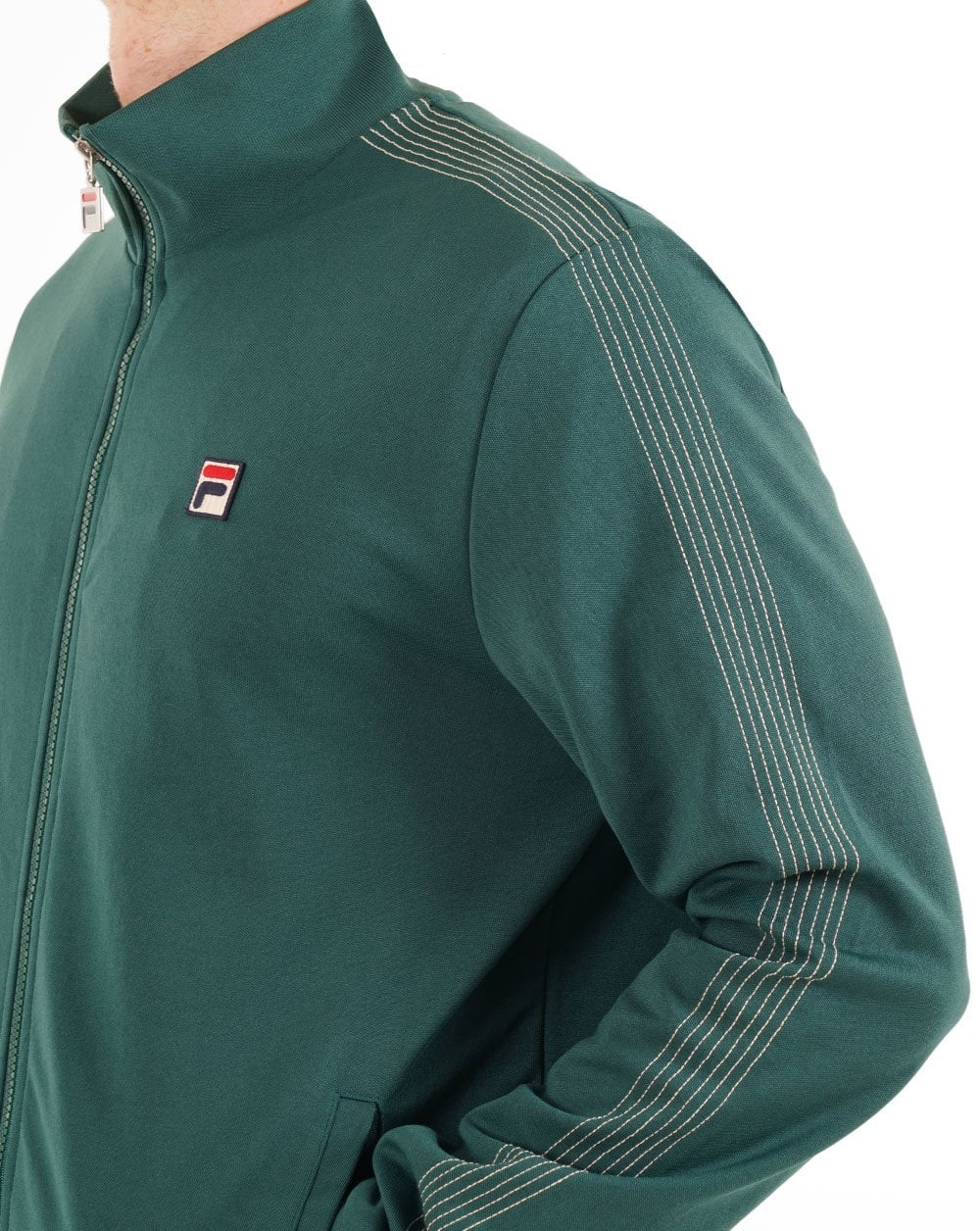 Fila Vintage Trainingsjacke mit Ziernähten, Dunkelgrün