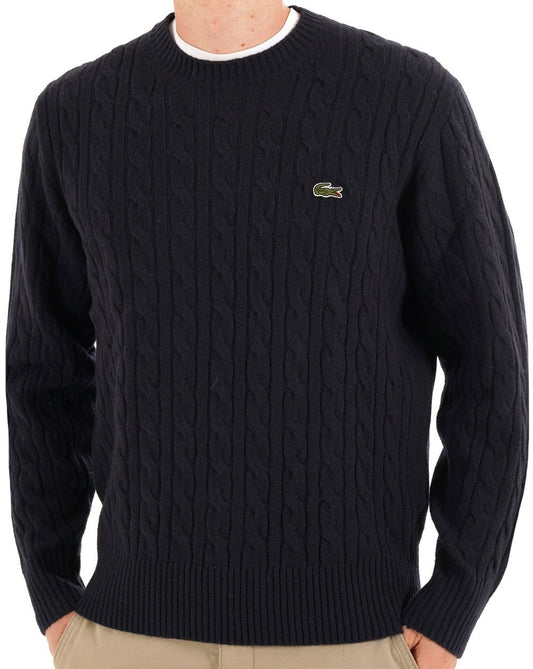 Lacoste Lacoste Zopfstrickpullover aus kardierter Wolle, Marineblau