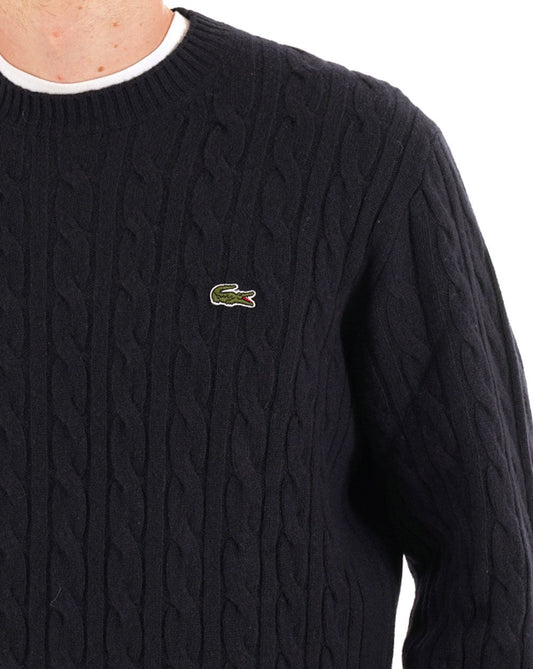 Lacoste Lacoste Zopfstrickpullover aus kardierter Wolle, Marineblau