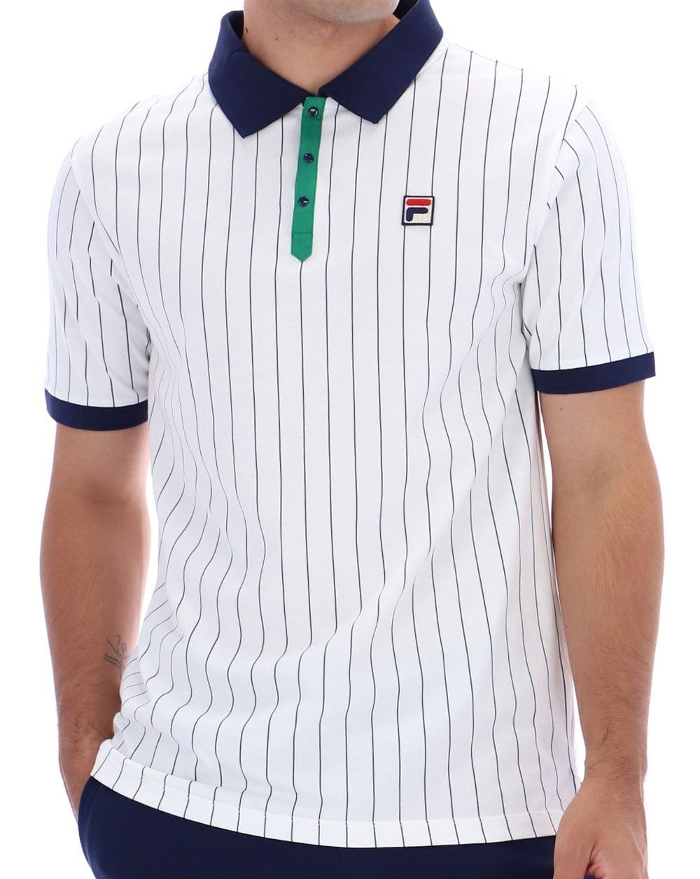 Fila Vintage BB1 Polo Shirt White/Navy/Green