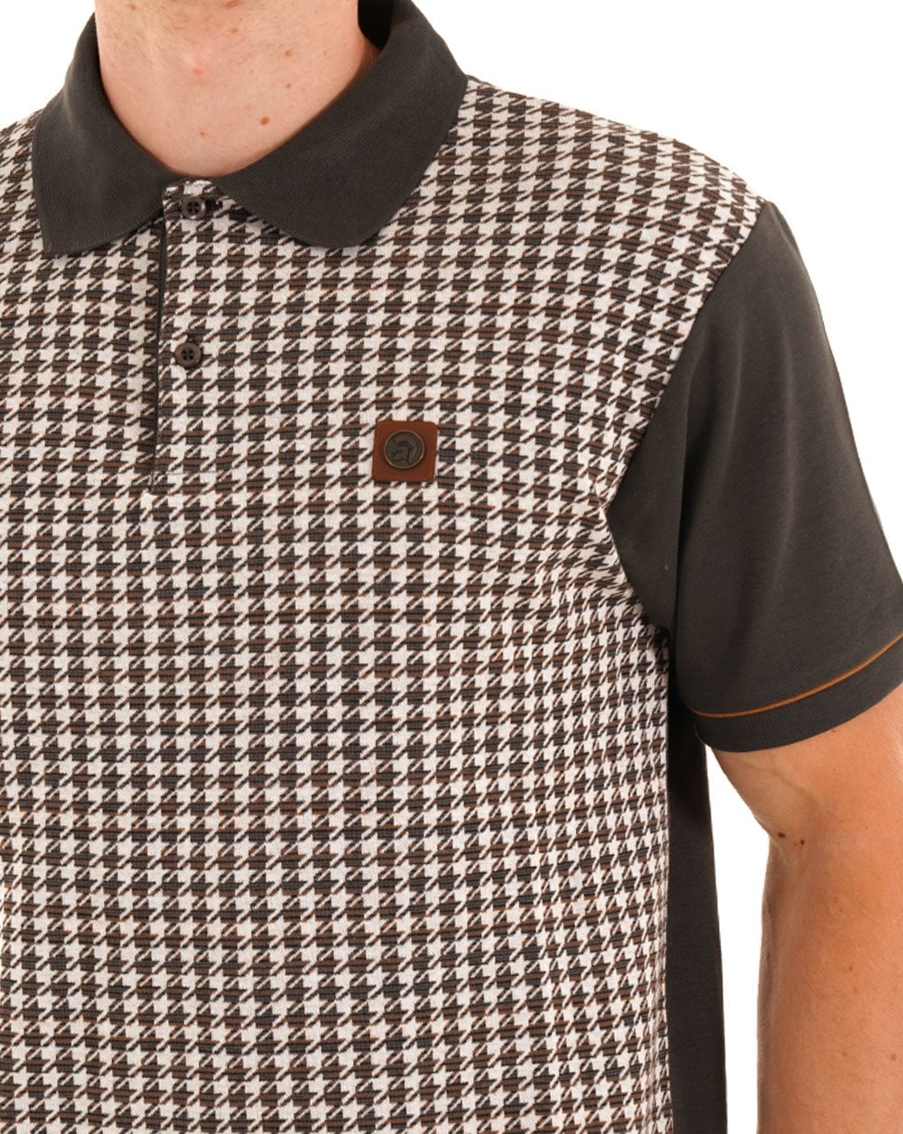 Trojan Houndstooth Panel Polo Charcoal