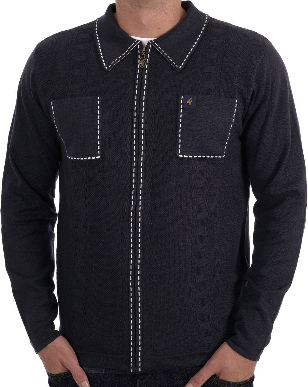 Gabicci Vintage Serge Strickpullover mit Reißverschluss, Marineblau