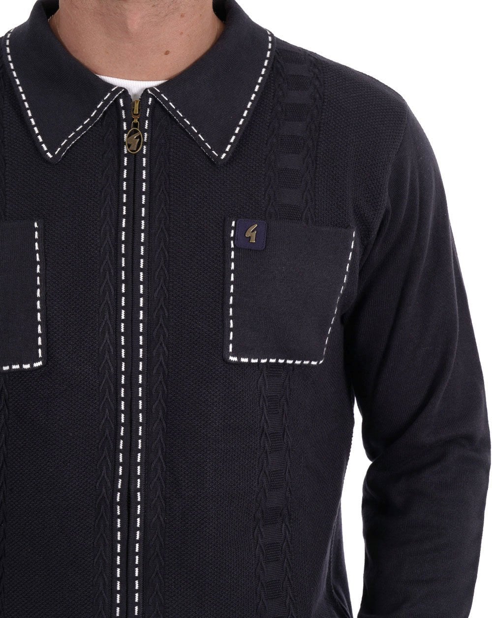 Gabicci Vintage Serge Strickpullover mit Reißverschluss, Marineblau