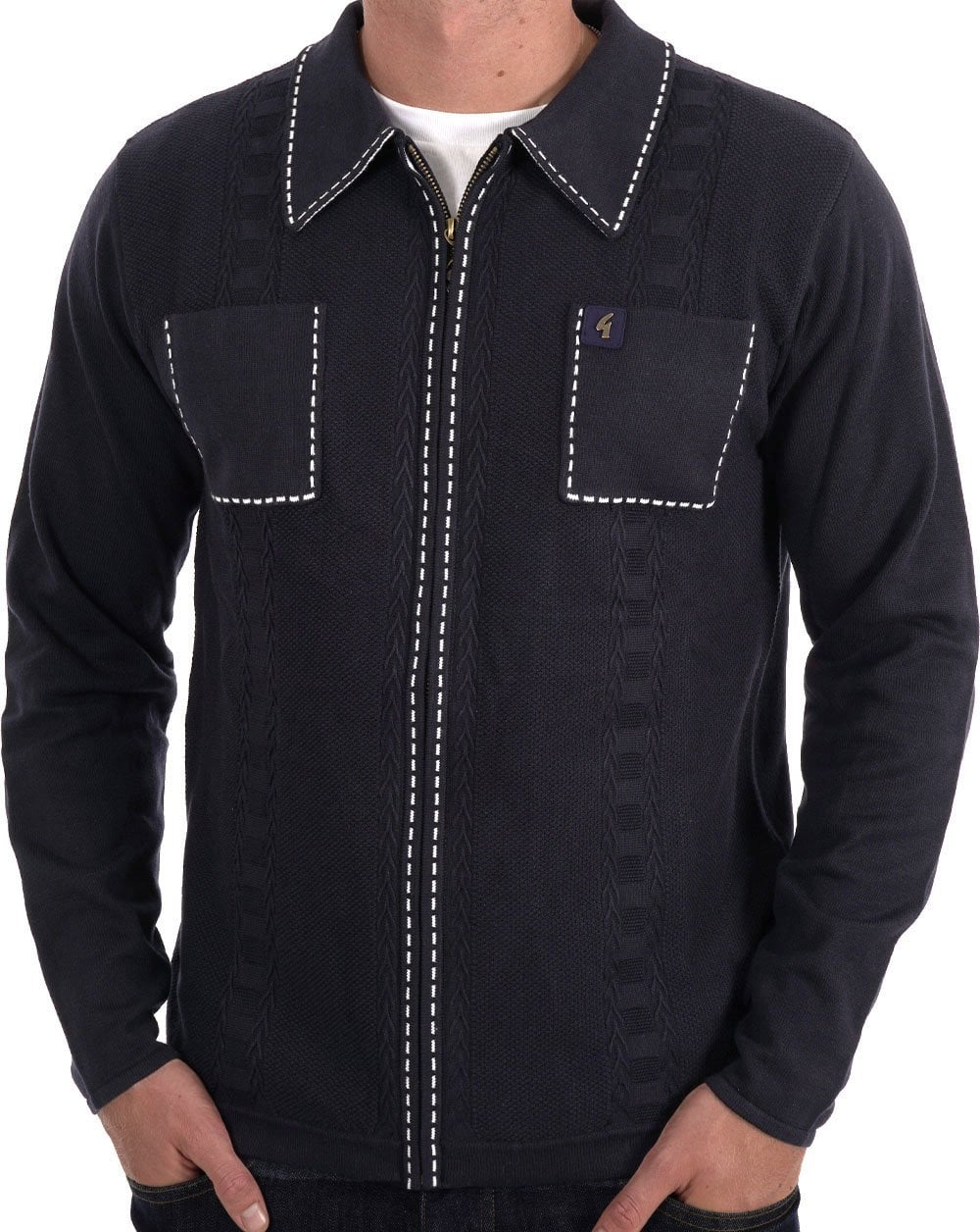 Gabicci Vintage Serge Strickpullover mit Reißverschluss, Marineblau