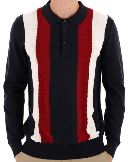 Ben Sherman Langarm-Strickpolo mit vertikalen Streifen, Dunkelblau
