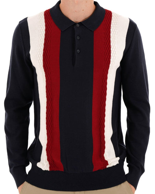 Ben Sherman Langarm-Strickpolo mit vertikalen Streifen, Dunkelblau