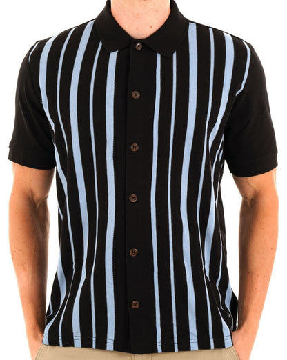 Ben Sherman Polohemd mit Knopfleiste und Streifen, Schwarz