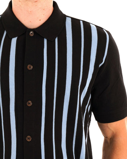 Ben Sherman Polohemd mit Knopfleiste und Streifen, Schwarz