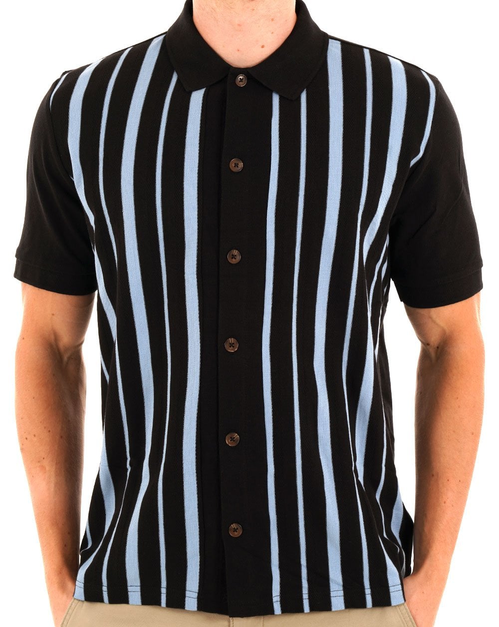 Ben Sherman Polohemd mit Knopfleiste und Streifen, Schwarz