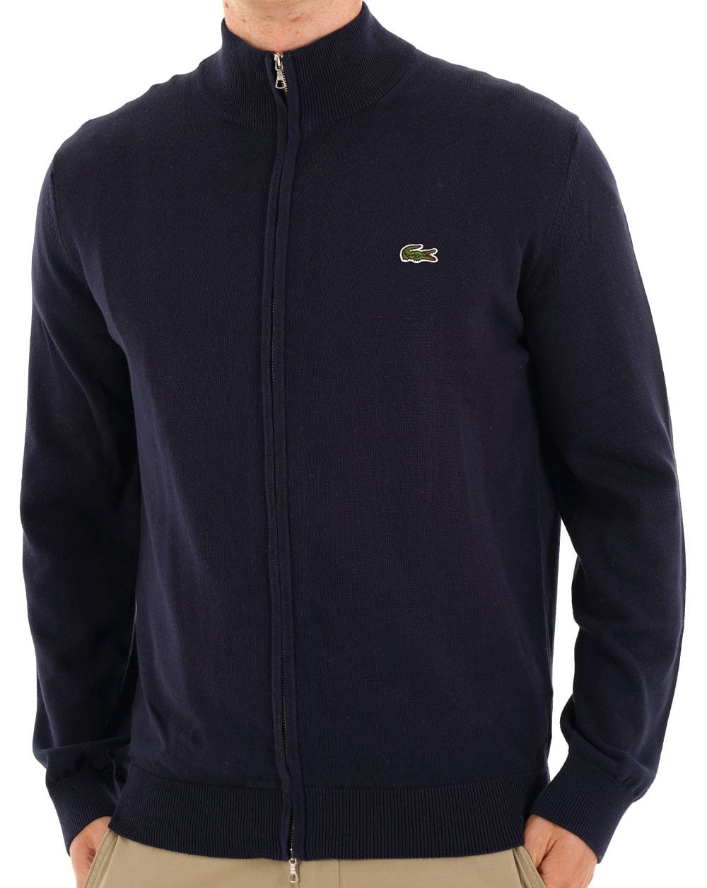 Lacoste Cotton Zip Through Sweater Navy