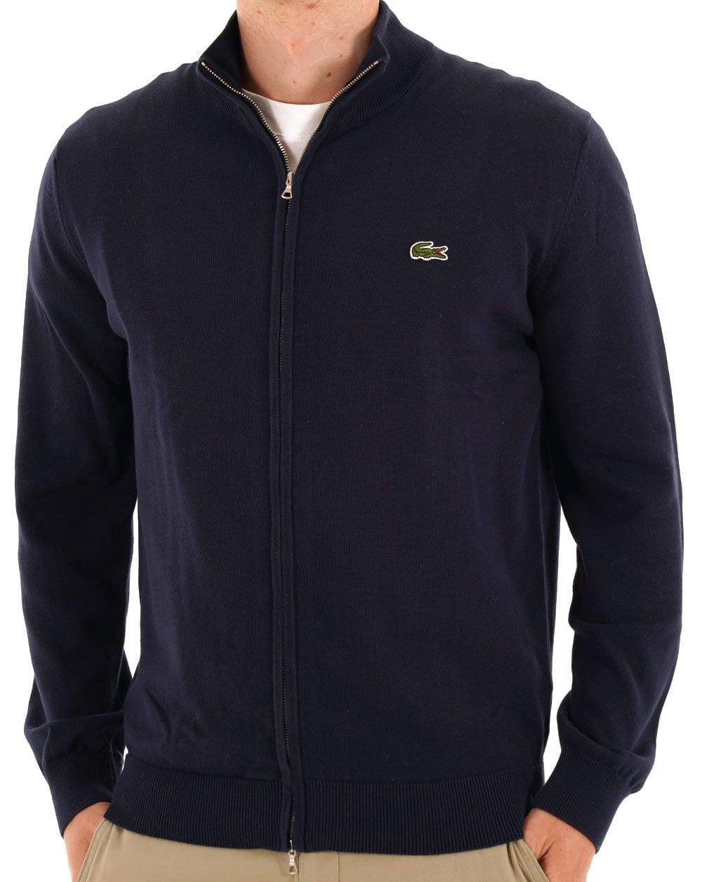 Lacoste Cotton Zip Through Sweater Navy