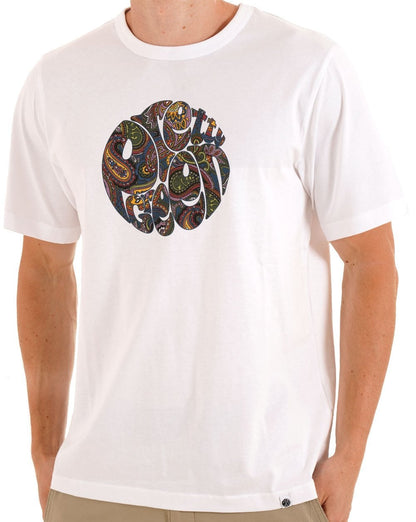 Weißes T-Shirt mit hübschem grünen Haus-Paisley-Logo