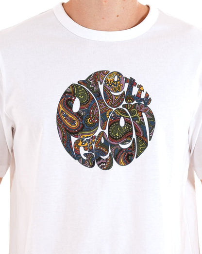 Weißes T-Shirt mit hübschem grünen Haus-Paisley-Logo