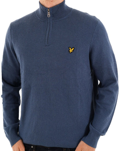 Lyle & Scott Baumwoll-Merino-Pullover mit 1/4-Reißverschluss, Tiefwasser
