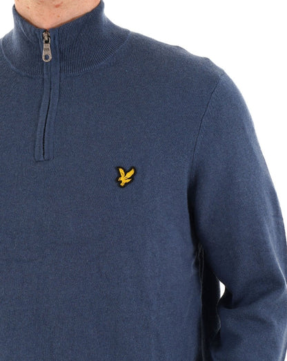 Lyle & Scott Baumwoll-Merino-Pullover mit 1/4-Reißverschluss, Tiefwasser
