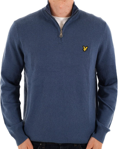 Lyle & Scott Baumwoll-Merino-Pullover mit 1/4-Reißverschluss, Tiefwasser