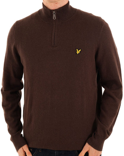 Lyle & Scott Baumwoll-Merino-Pullover mit 1/4-Reißverschluss, Espresso