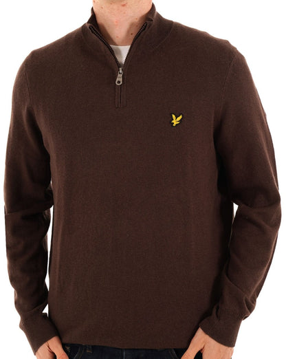Lyle & Scott Baumwoll-Merino-Pullover mit 1/4-Reißverschluss, Espresso