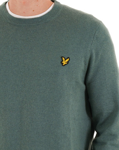 Lyle & Scott Baumwoll-Merino-Pullover mit Rundhalsausschnitt, Agavengrün