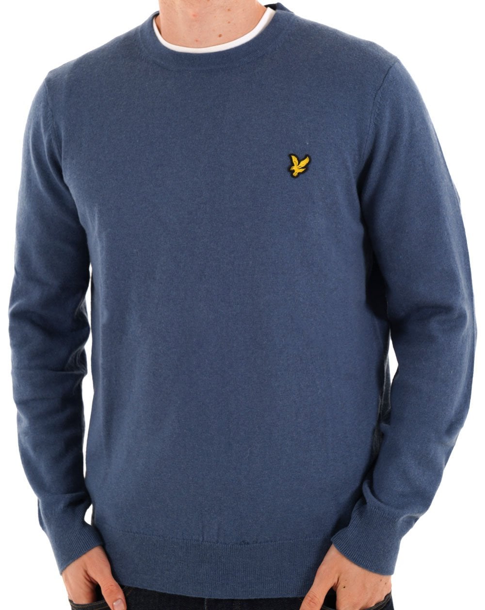 Lyle & Scott Baumwoll-Merino-Pullover mit Rundhalsausschnitt, Tiefwasser