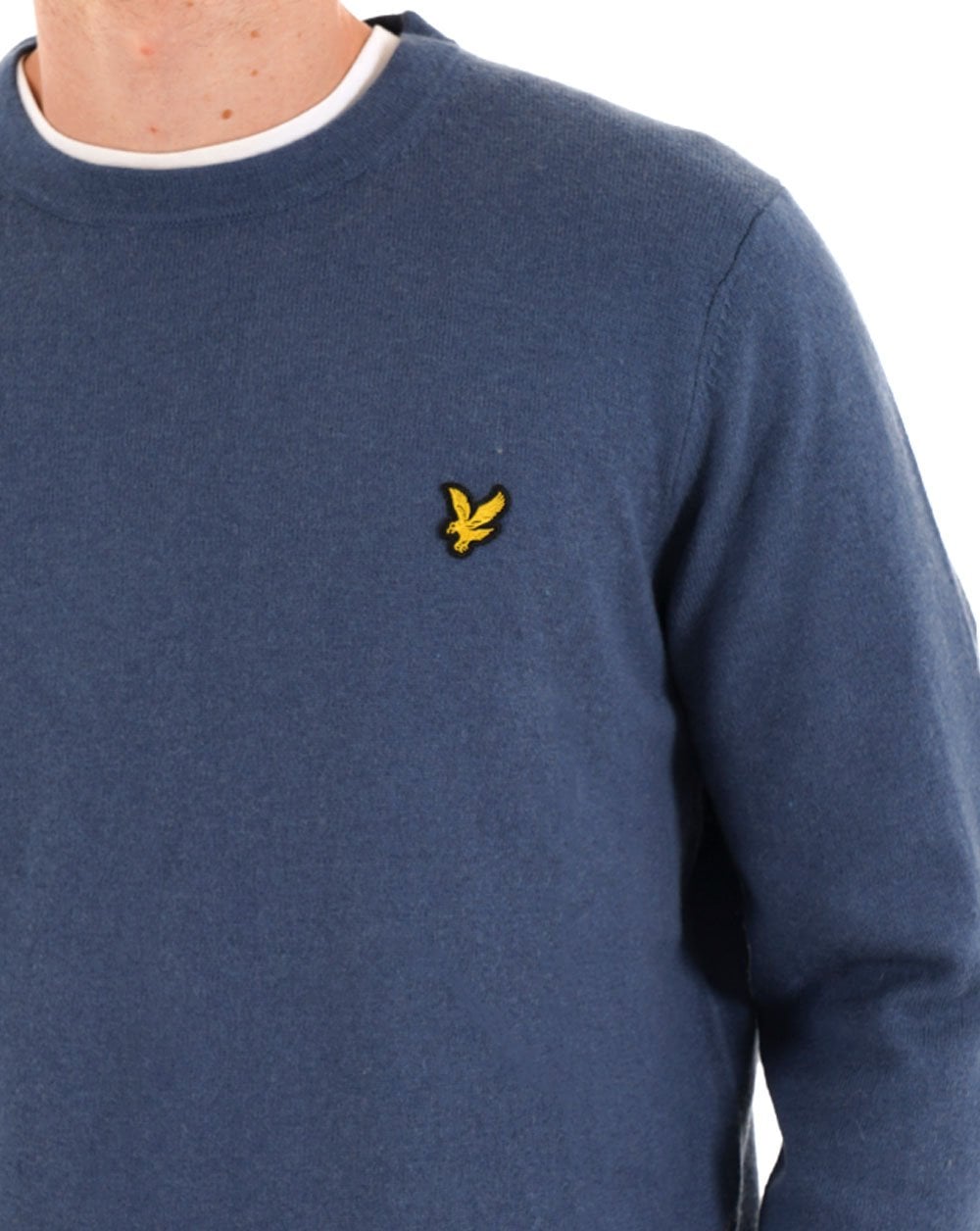 Lyle & Scott Baumwoll-Merino-Pullover mit Rundhalsausschnitt, Tiefwasser
