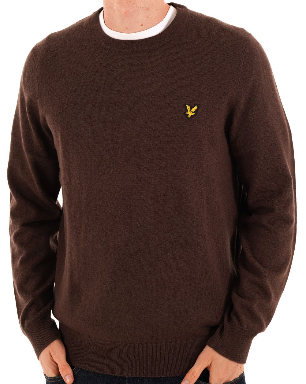 Lyle & Scott Baumwoll-Merino-Pullover mit Rundhalsausschnitt, Espresso