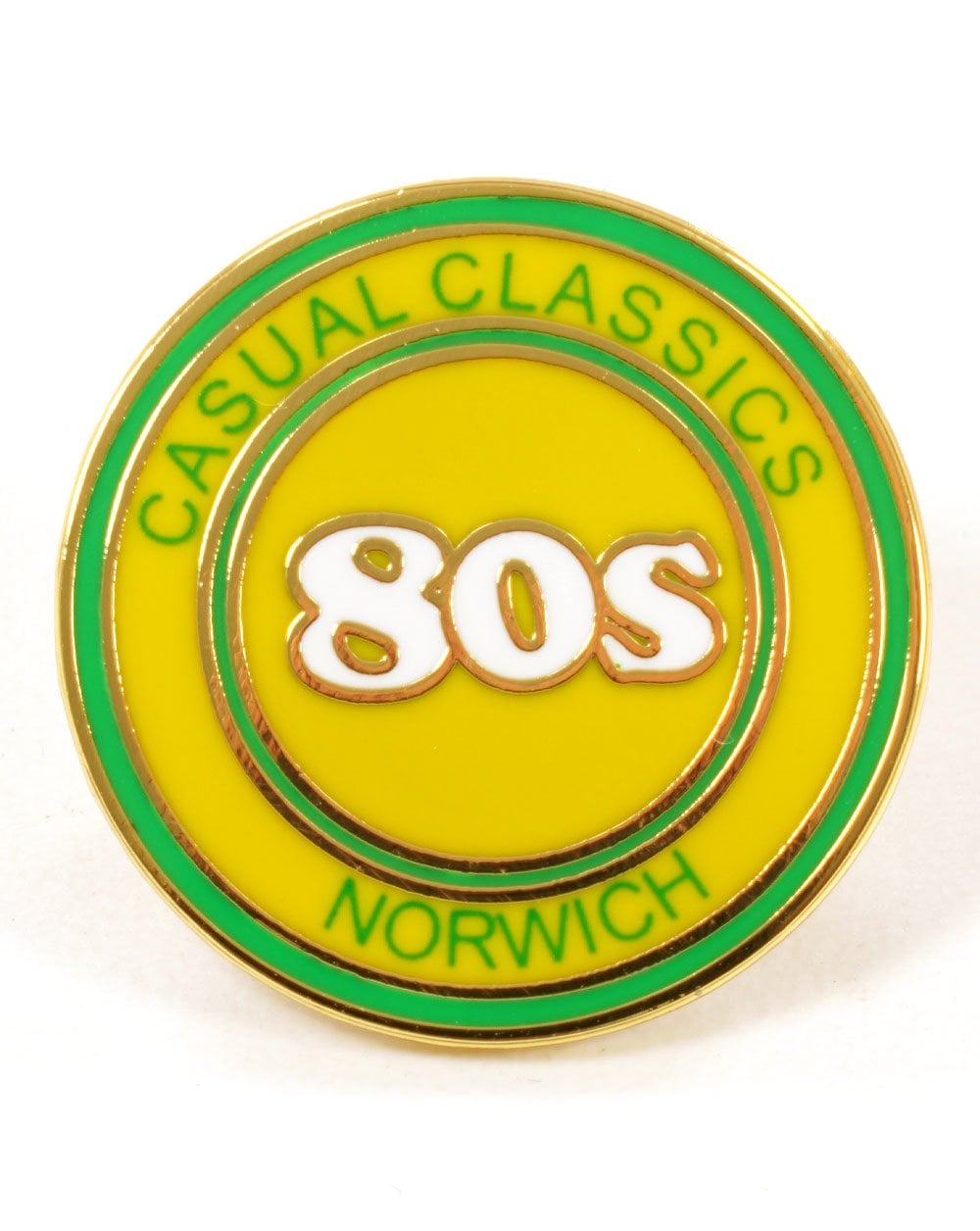 80er-Jahre-Casual-Klassiker, Norwich Elite Anstecknadel, gelb/grün