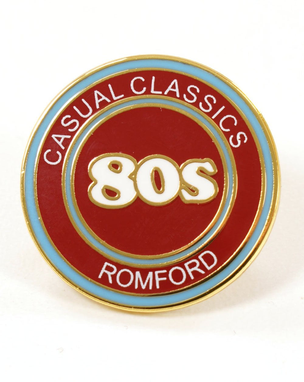 Romford Elite Anstecknadel aus den 80er Jahren, weinrot/blau