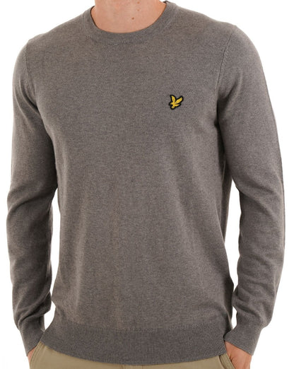 Lyle & Scott Baumwoll-Merino-Pullover mit Rundhalsausschnitt, mittelgrau meliert