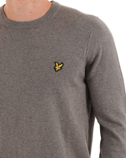 Lyle & Scott Baumwoll-Merino-Pullover mit Rundhalsausschnitt, mittelgrau meliert