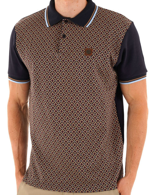 Trojan Trojan Diamond Jacquard Panel Polo Navy