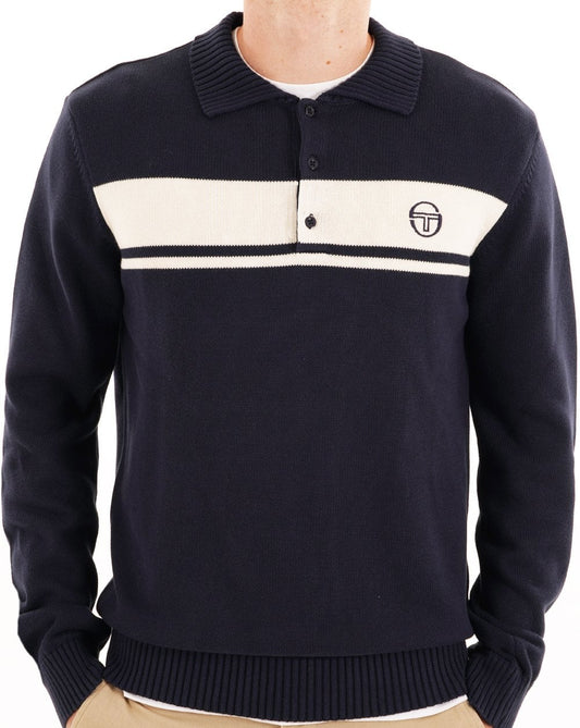 Sergio Tacchini Masters Langarm-Strickpolo, Marineblau
