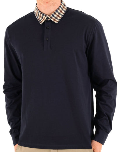 Aquascutum Club Check Langarm-Polohemd, Marineblau