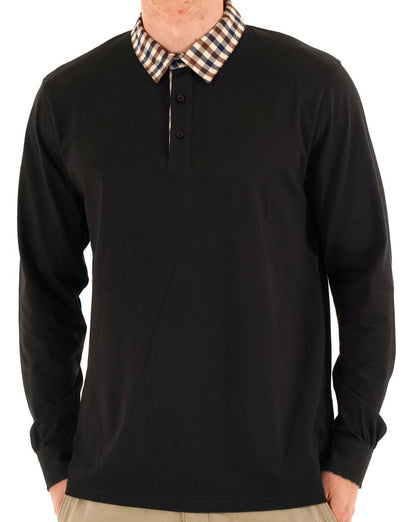 Aquascutum Club Check Langarm-Polohemd Schwarz