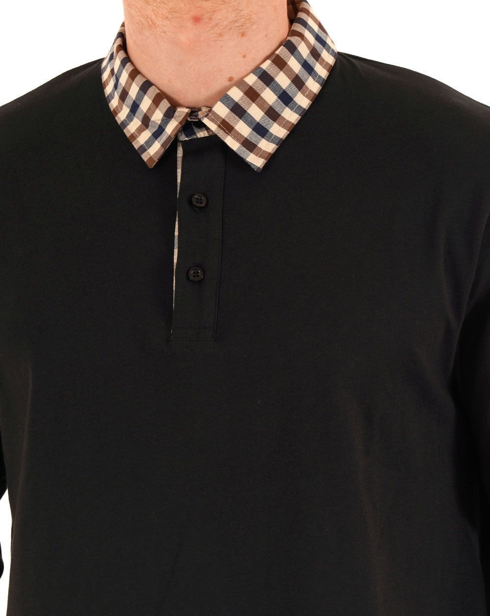 Aquascutum Club Check Langarm-Polohemd Schwarz