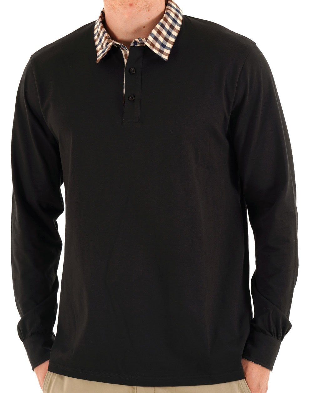 Aquascutum Club Check Langarm-Polohemd Schwarz