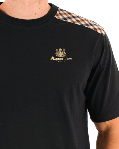 Aquascutum Check Shoulder T-Shirt Schwarz