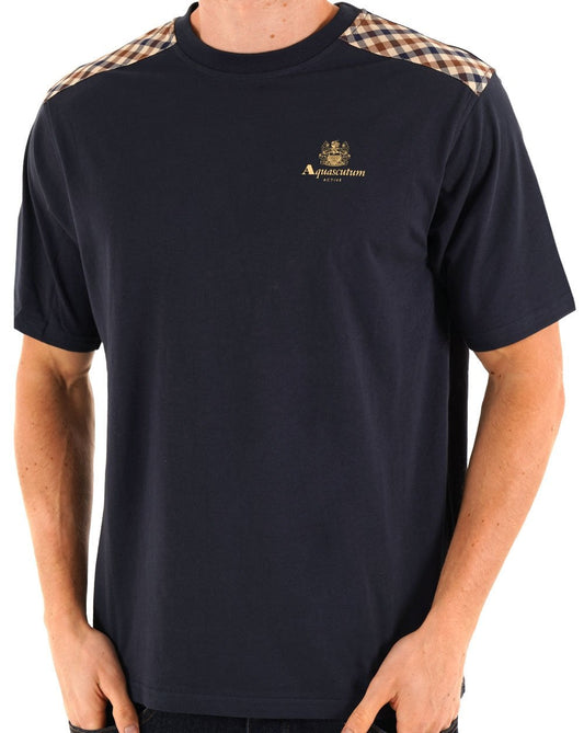 Aquascutum Aquascutum Check Shoulder T-Shirt Navy