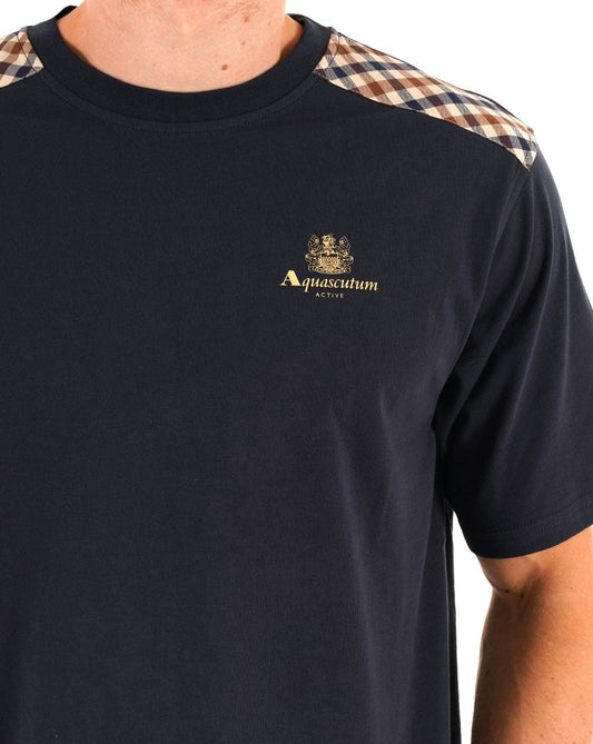 Aquascutum Aquascutum Check Shoulder T-Shirt Navy