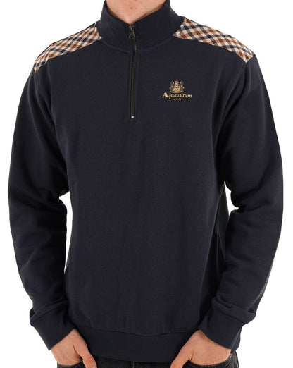 Aquascutum Check Schulter-Viertelreißverschluss Marineblau